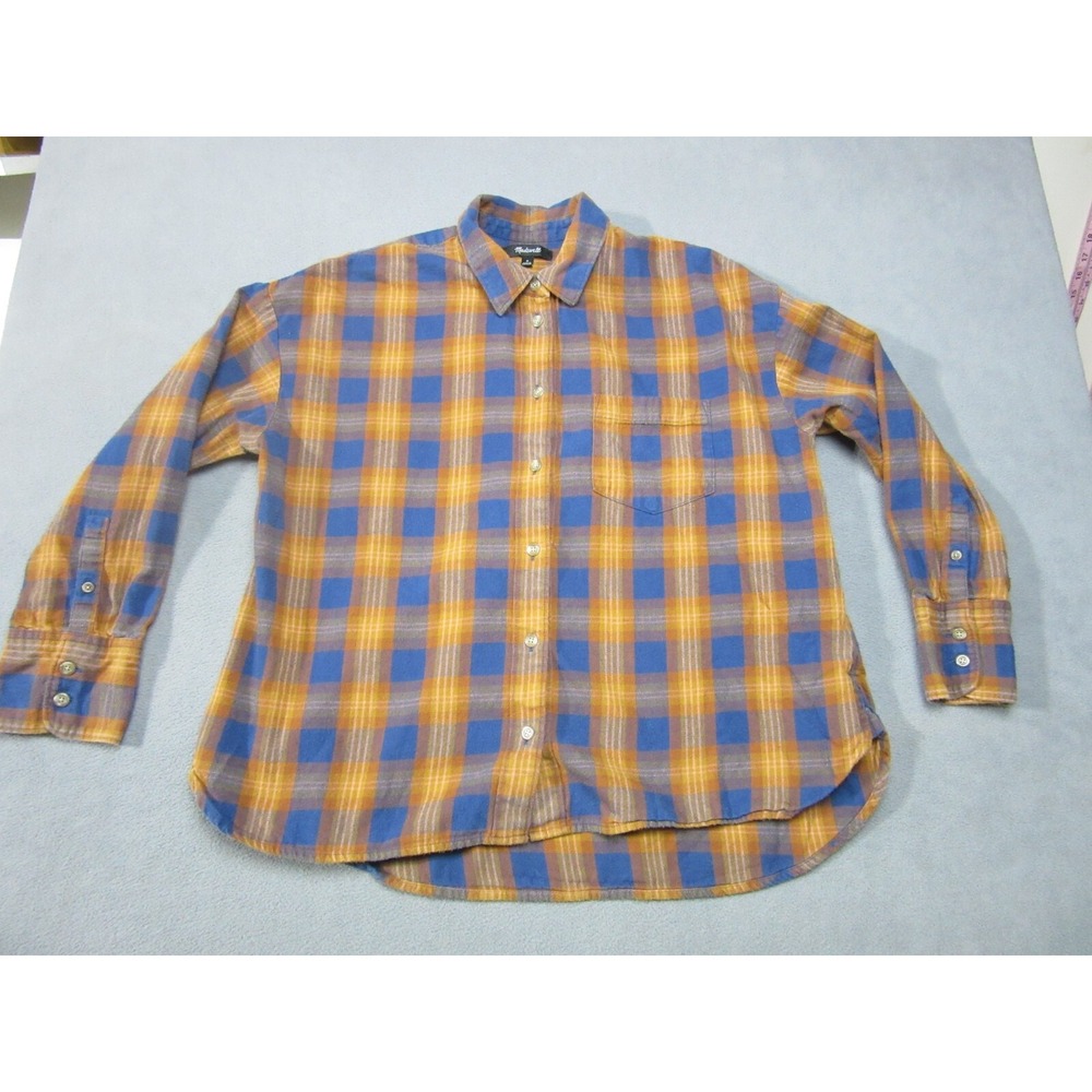Madewell Button-Up Shirt Womens Medium Blue Orange Excellent Plaid H2362